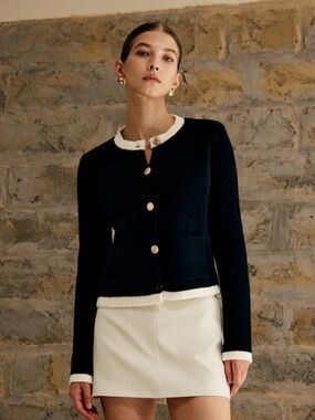 Commense Contrast Trim Jersey Cardigan Black XS